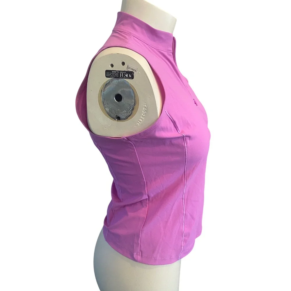 Avia Tricot Tank Fleur Pink Quarter Zip Mock Neck Sleeveless Top Large 12-14 NEW - Picture 2 of 9